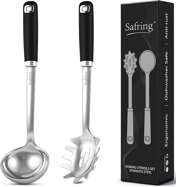Safring Stainless Steel Soup Ladle and Spaghetti Spoon Set, Heat Resistant by Safring