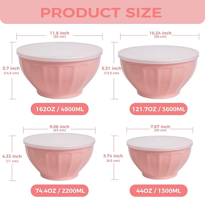 BoxedHome Mixing Bowls with Lids Set, 4PK Large 0.2” Thick Plastic Nesting - Image 4