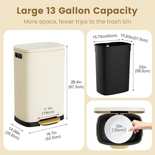 ELPHECO Kitchen Trash Can with Lid Soft Close, 13 Gallon / 50L Stainless Steel - Image 3
