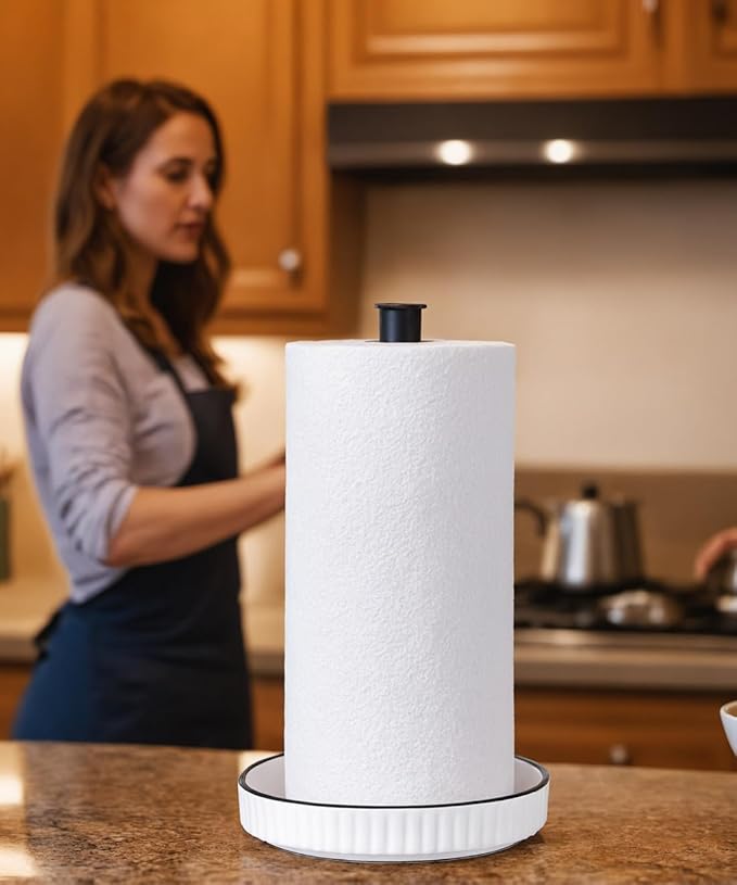 VROOMIUM Black Paper Towel Holder Countertop, Ceramic Base Easy-to-Clean - Image 6