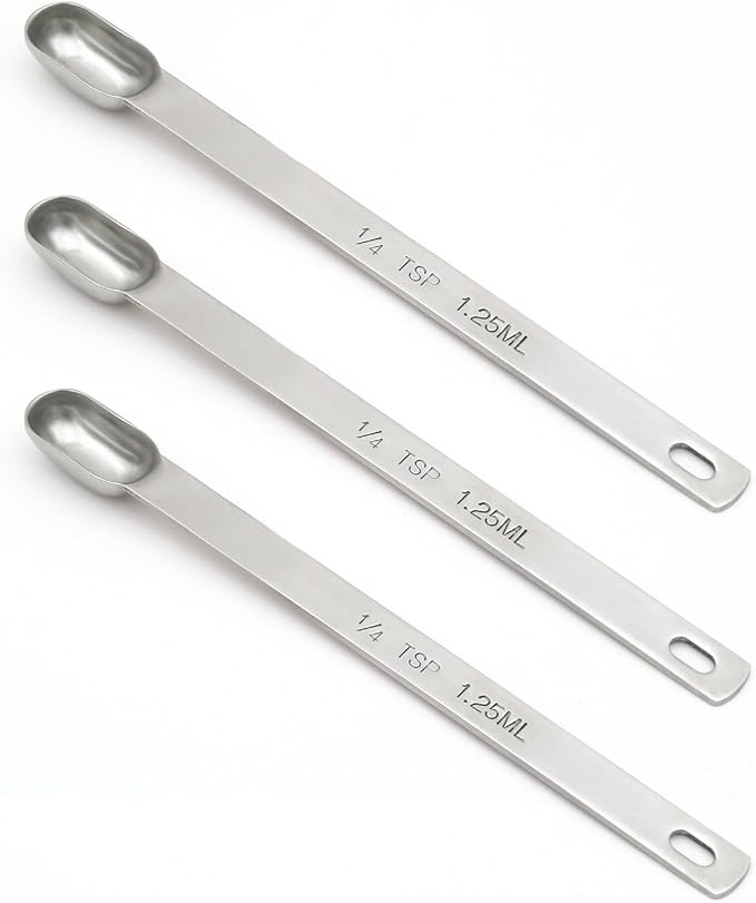 3PCS 1/4tsp Single Measuring Spoon, Stainless Steel Long Handle Individual by BERYLER