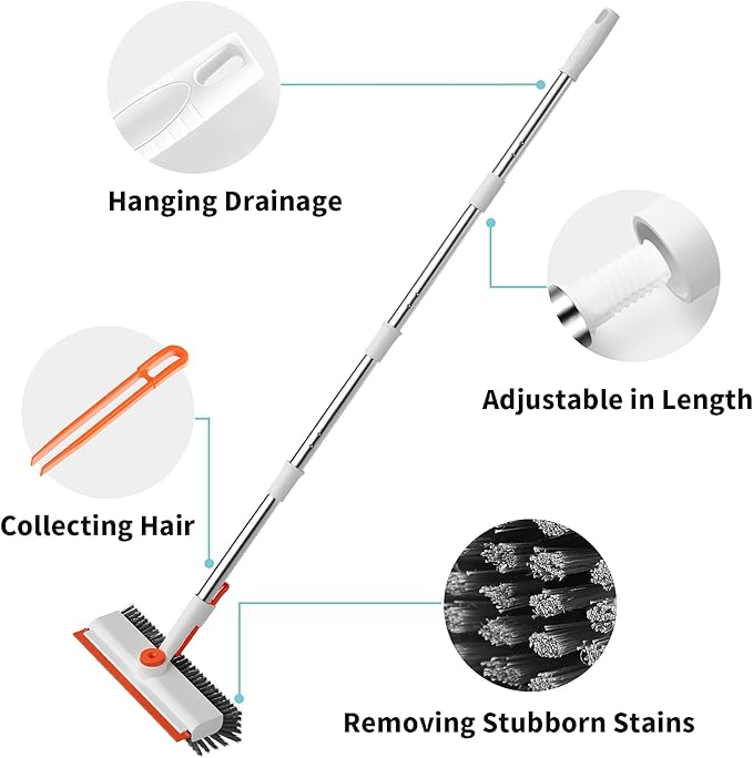 AIR U+ Floor Scrub Brush with Long Handle, 3 in 1 Scrape and Heavy-Duty Stiff - Image 5
