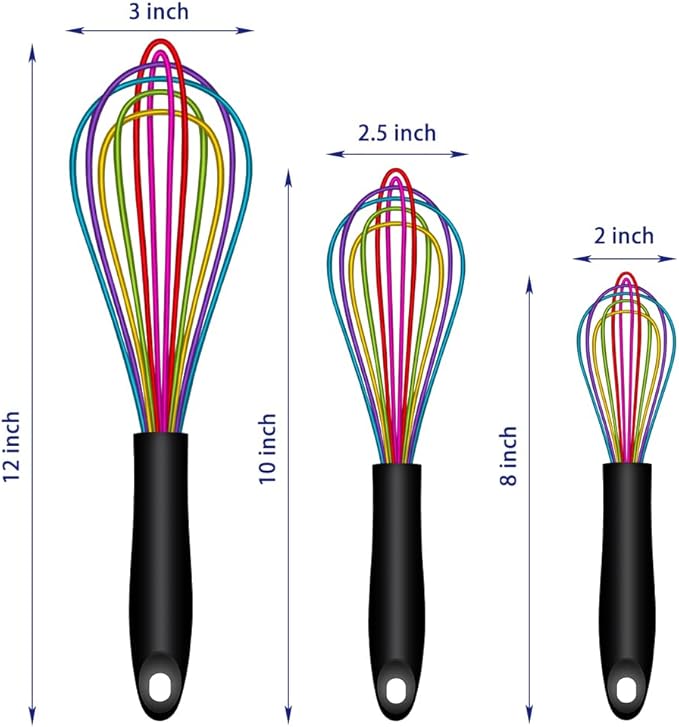 OYV Dishwasher Safe Colorful Silicone Whisk, Sealed Waterproof Design Set of 3 - Image 6