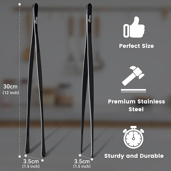 HOTEC Kitchen Tweezers Tongs Stainless Steel Professional Chef Tweezers - Image 2