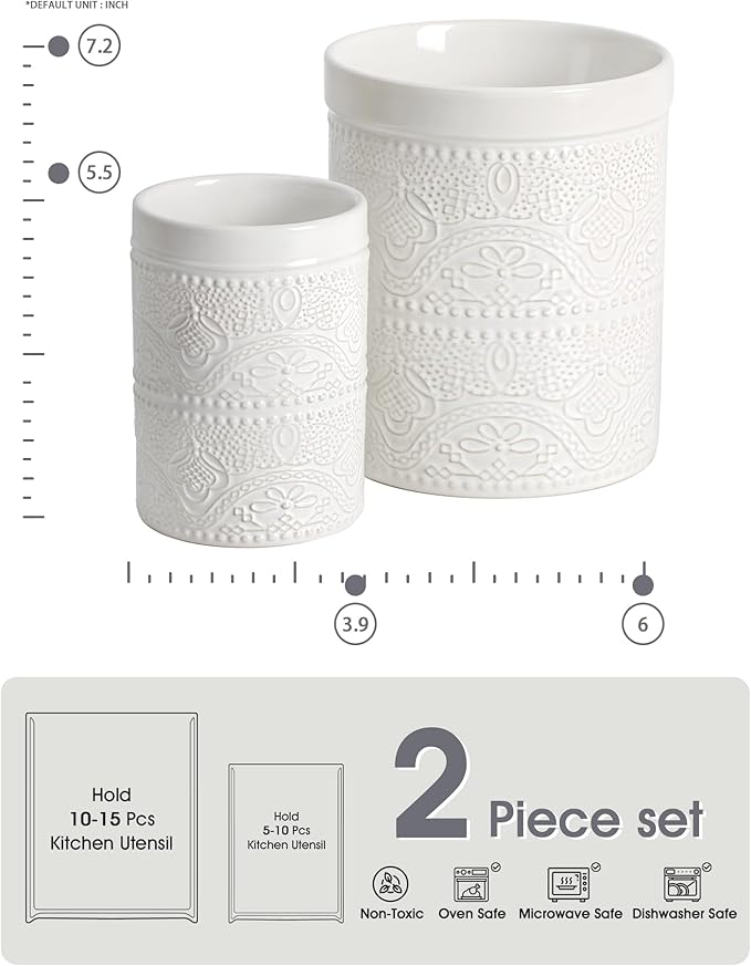 FUN ELEMENTS Kitchen Utensil Holder, 7.2+5.5" Super Large Utensil Crock Heavy - Image 3