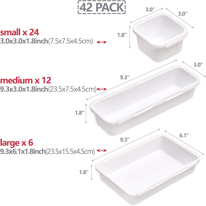 TENABORT 42 Pack Interlocking Desk Drawer Organizer Tray Dividers Plastic - Image 2