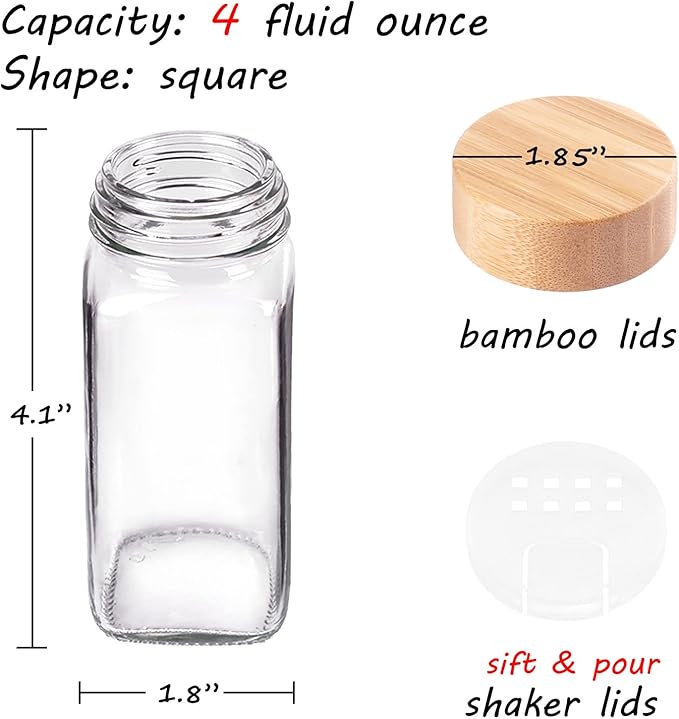 Churboro 24 Spice Jars with Labels & Bamboo Lids - 4 Oz Glass Containers with - Image 2