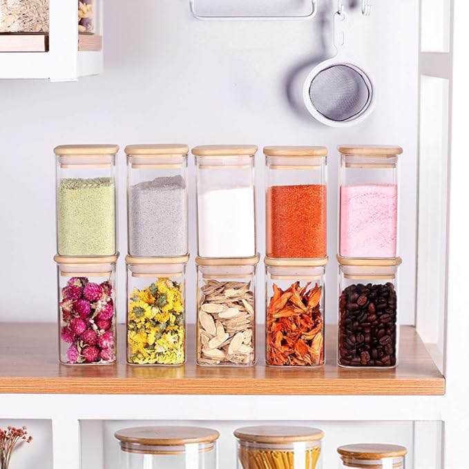 Tzerotone 10 Pcs Glass Spice Jars - 8oz Empty Square Spice Storage Containers - - Image 2