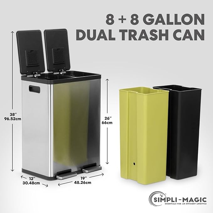 Simpli-Magic 16 Gallon Dual Compartment Step Trash Can – Kitchen Garbage Can - Image 5