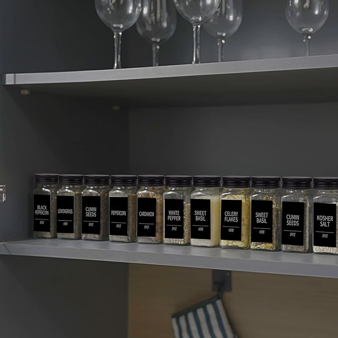 Churboro 48 Spice Jars with 547 Labels- Glass Spice Jars with Black Metal Caps - Image 6