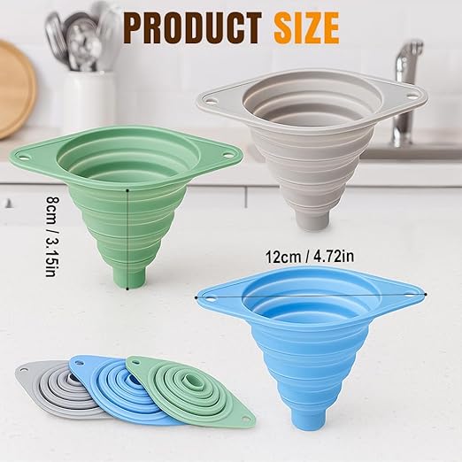 Kitchen Funnel Set 3 Pack, Collapsible Silicone Funnels - Image 6