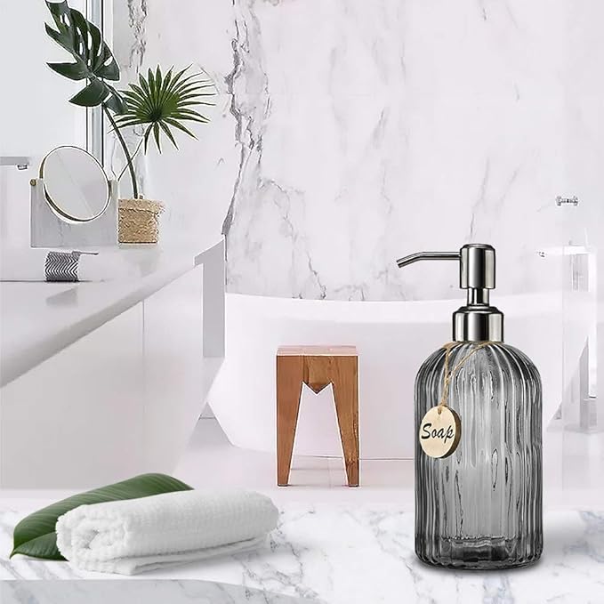 JASAI 18 Oz Vertical Stripes Kitchen Soap Dispenser - Image 5
