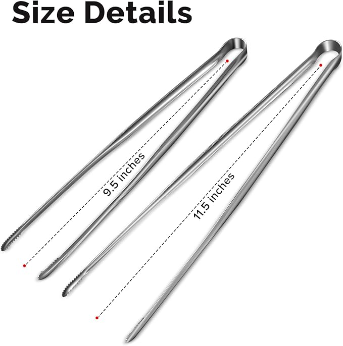 Precision Serrated Non-Slip Tips Cooking Tongs 2 Set, One-Piece 18/8 Stainless - Image 7