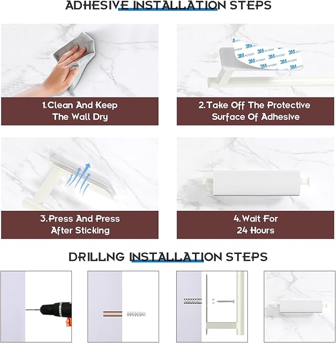 ASTOFLI Paper Towel Holder Under Cabinet No Drilling, Self Adhesive Paper Towel - Image 4