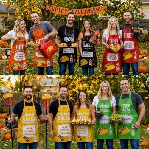 Lebaley 6 Pcs Halloween Taco Sauce Group Costume Set, Spicy Apron Costume
