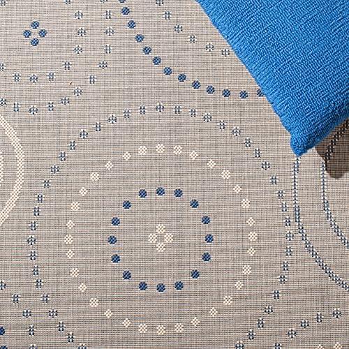 SAFAVIEH Washable Rug Outdoor Courtyard Collection - 2'3" x 6'7" Runner, Natural & Blue, Non-Shedding & Easy Cleaning, Ideal for Patio, Entryway, Mudroom, Hallway, Kitchen (CY1906-3101)