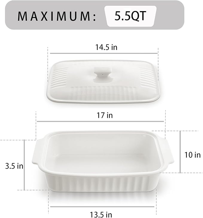 Large Baking Dish with Lid, 5.5 Quart Lasagna Pan with Lid, 13.5x9 inch Ceramic - Image 6