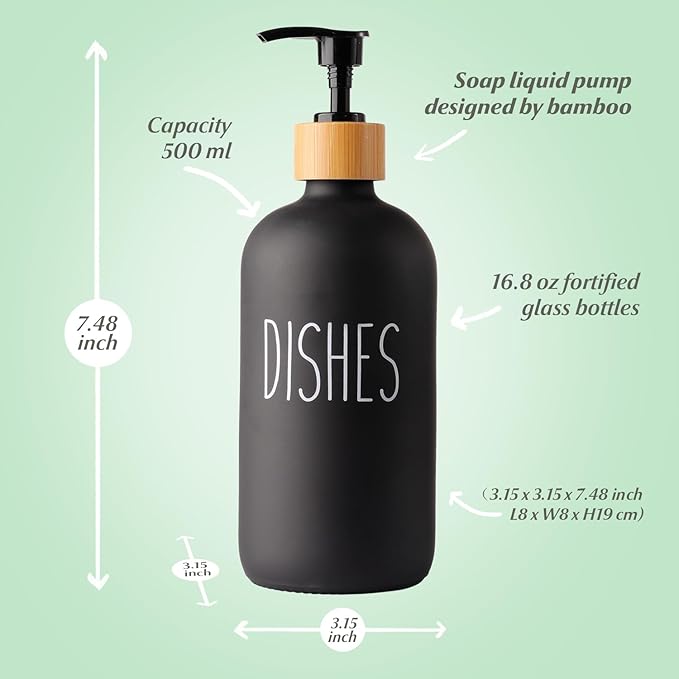 LOOCHICA 2 Pack Black Glass Soap Dispenser Set - Image 3