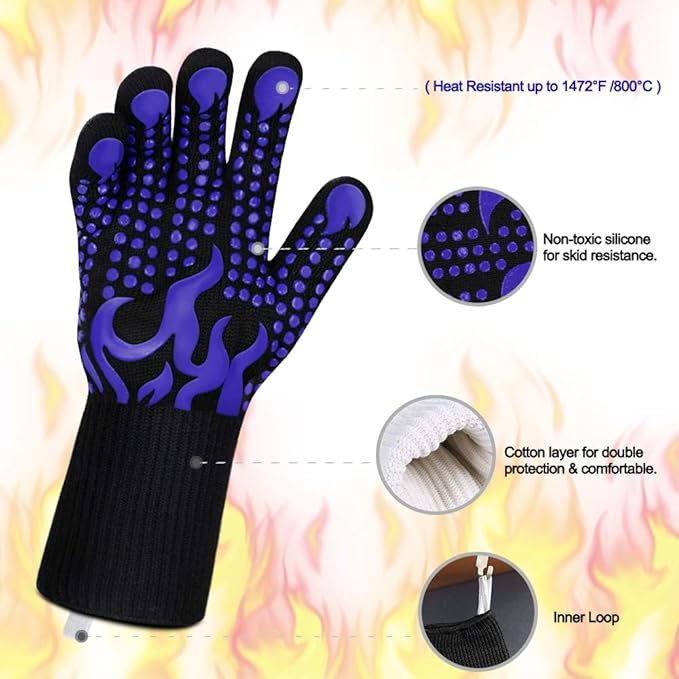 Comsmart BBQ Gloves, 1472 Degree F Heat Resistant Grilling Gloves Silicone - Image 4