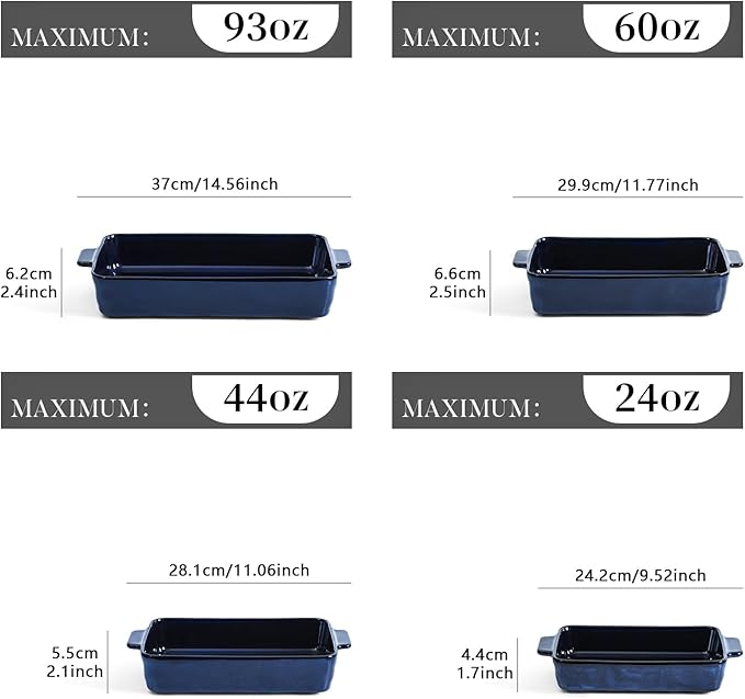 VICRAYS Ceramic Bakeware Set, Porcelain Rectangular Lasagna Pans Casserole Dish - Image 2
