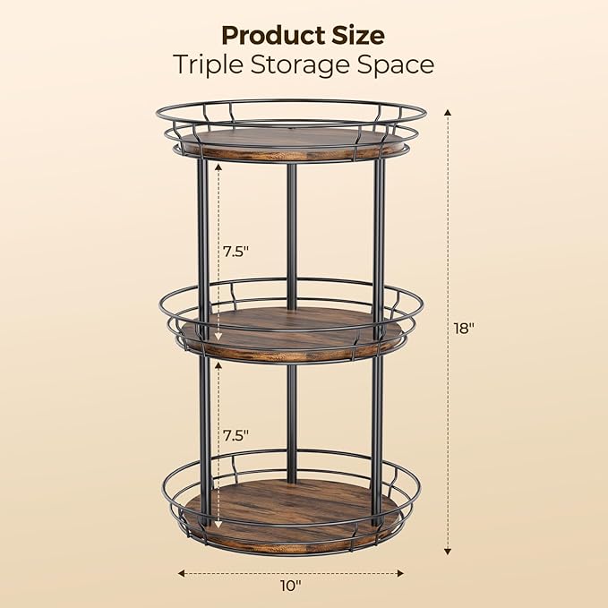 LAMU 10'' Lazy Susan Turntable Organizer, 3 Tier Round Rotating Spice Rack - Image 6