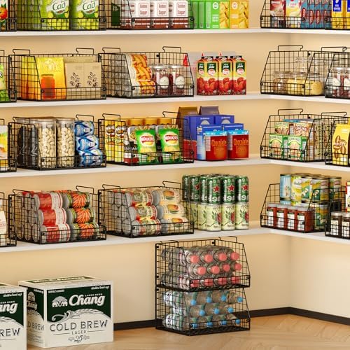 3 Pack XXL Stackable Wire Baskets, Large Storage Bins for Onion, Potato, Vegetable, Fruit, Snack, Pantry Baskets for Kitchen Cabinet Countertop, Pantry Organizers and Storage Solutions