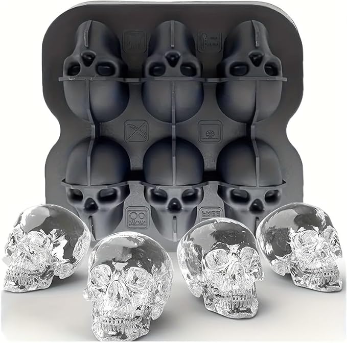 Skull Ice Cube Mold, 6-Cavity Silicone Ice Tray - Image 2