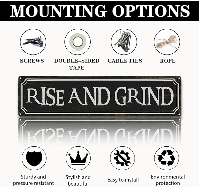 Coffee Decor Signs, Rise and Grind Sign, Retro Metal Tin Sign, Coffee Home Decor - Image 3
