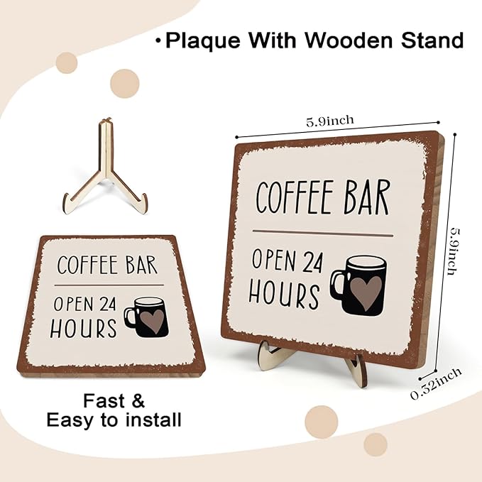 Coffee Bar Sign Plaque Decor, Coffee Bar Accessories, Rustic Wooden Tabletop - Image 2