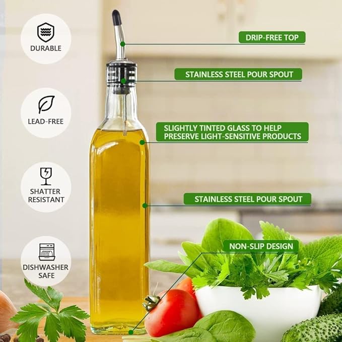 Leaflai Olive Oil Dispenser Bottle, 2 Labels, 1 Brush and 1 Funnel Oil Bottles - Image 5