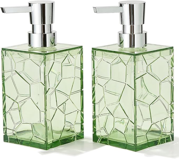 2 Pack Clear Saga Green Rust Proof Soap Dispenser Bathroom, Acrylic Plastic by KellyHome