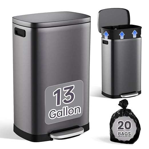 ELPHECO Kitchen Trash Can with Lid Soft Close, 13 Gallon / 50L Stainless Steel by ELPHECOUSA
