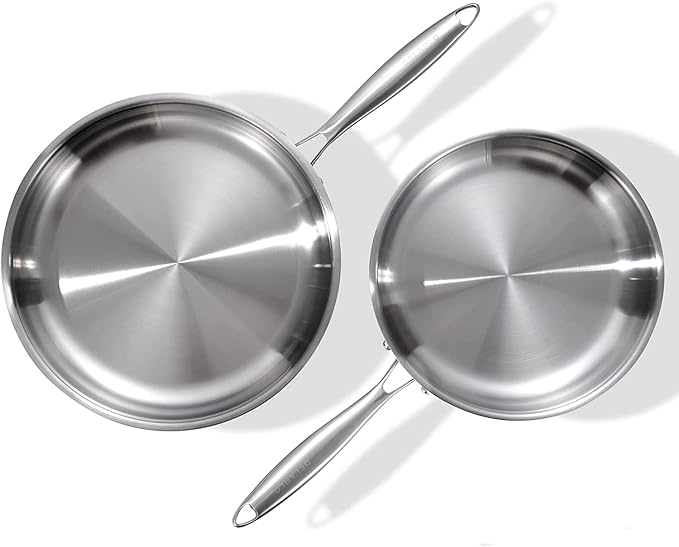 DELARLO Tri-Ply Stainless Steel Pan, 18/10 Frying Pan, Oven Safe Up to 600°F by DELARLOCOOKWARE