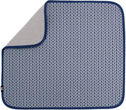 S&T INC. Dish Drying Mat, 16" x 18", Large, Blue Stockinette