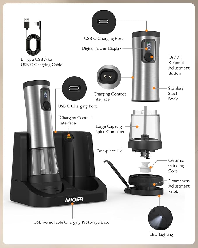 Electric Salt and Pepper Grinder Set, Upgraded 2-Speed Setting, External 5 - Image 7