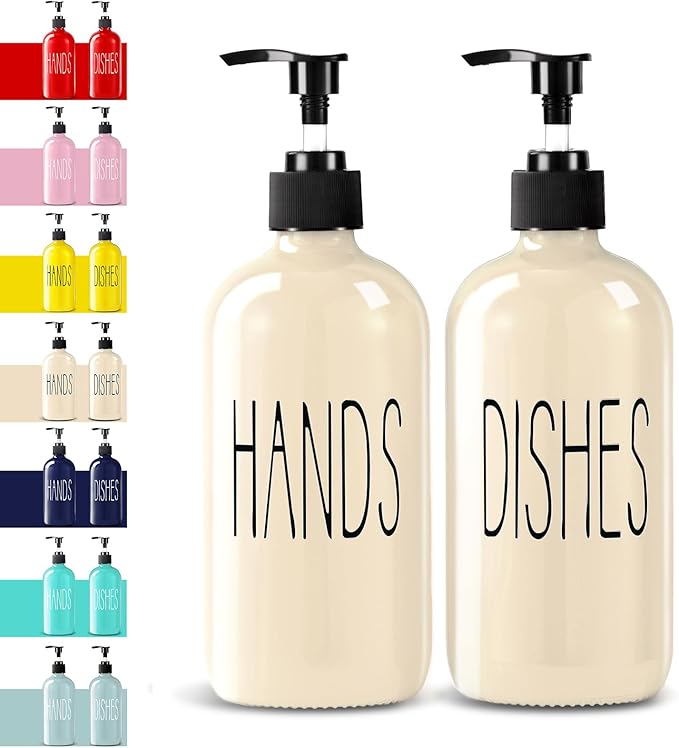COHOSEGE Glass Soap Dispenser Set 2 Pack, 16 Oz Dish Soap Dispenser by COHOSEGE