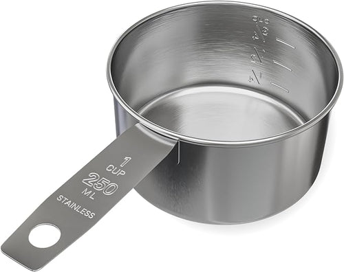 1 Cup Stainless Steel Measuring Cup | Sturdy Metal 250 ml | 240 cc | 8 oz | by Knupp+Co.