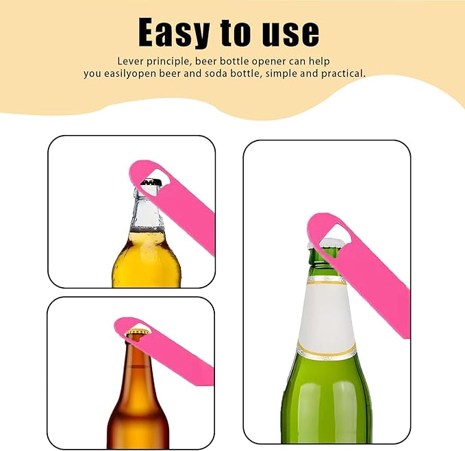 3 Pcs Pink Stainless Steel Heavy Duty Flat Bottle Openers, 7 Inch Solid Beer - Image 4