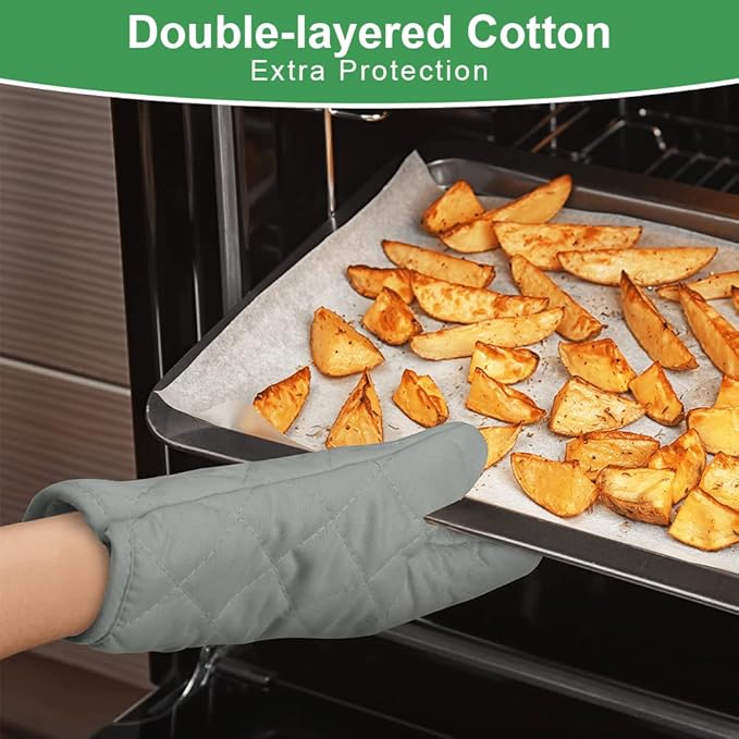 AUAUY Grey Oven Mitts, 1 Pair Kitchen Mittens, 392F Heat Resistant Non-Slip - Image 3