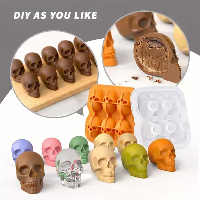 Skull Ice Cube Mold, 6-Cavity Silicone Ice Tray - Image 4