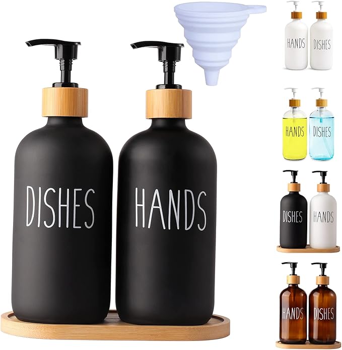 LOOCHICA 2 Pack Black Glass Soap Dispenser Set by Loochica