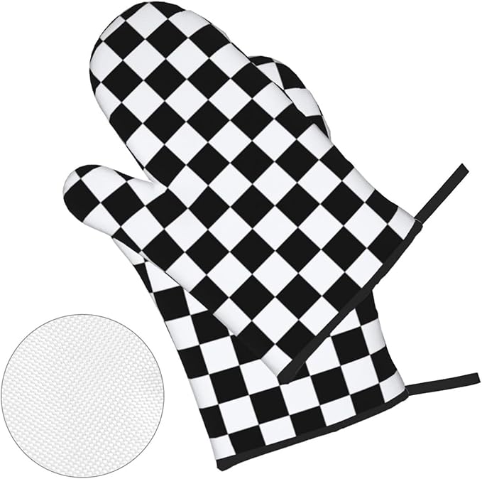 Checkered Black and White Plaid Oven Mitts and Pot Holders Set of 4, Heat - Image 5