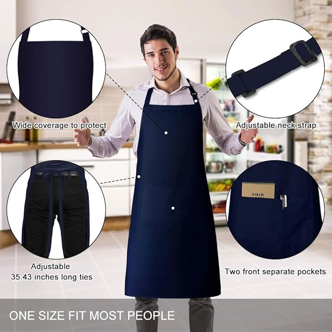 Jubatus 4 Pack Bib Aprons with 2 Pockets Cooking Chef Kitchen Apron - Image 2