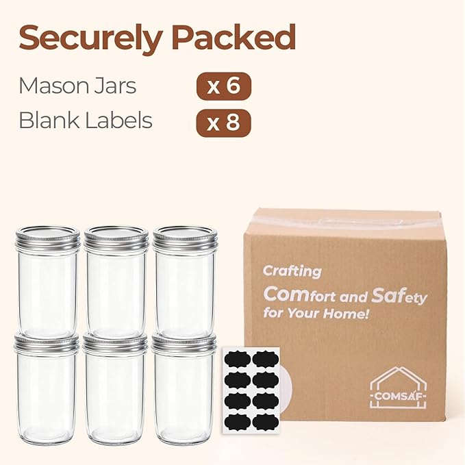 ComSaf 12 oz Mason Jars with Lids 6 Pcs, Regular Mouth Canning Jars with Seal - Image 8