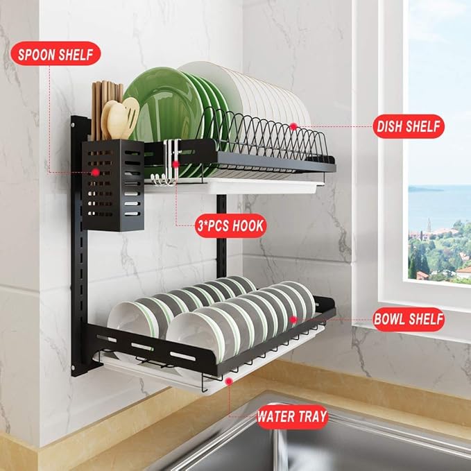 junyuan Kitchen Dish Rack, Hanging Dish Drying Rack Organizer Storage Shelf - Image 2