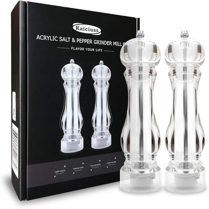 salt and pepper grinder mill set refillable large, the best transparent acrylic by Kaiciuss
