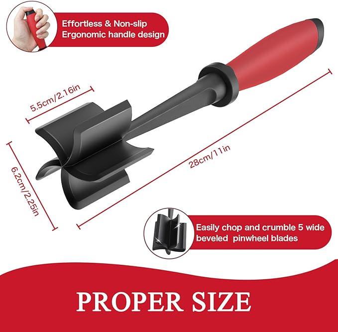 2 Meat Chopper, 5 Curve Blades Ground Beef Masher, Heat Resistant Meat Masher - Image 3