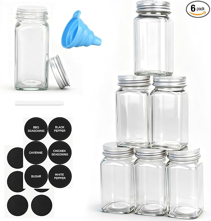 DkOvn 6pcs Glass Spice Jars, 4oz Empty Spice Jars by DkOvn