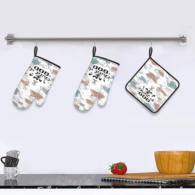 Christian Oven Mitts and Pot Holders Sets of 3, Heat Resistant Godmother - Image 6