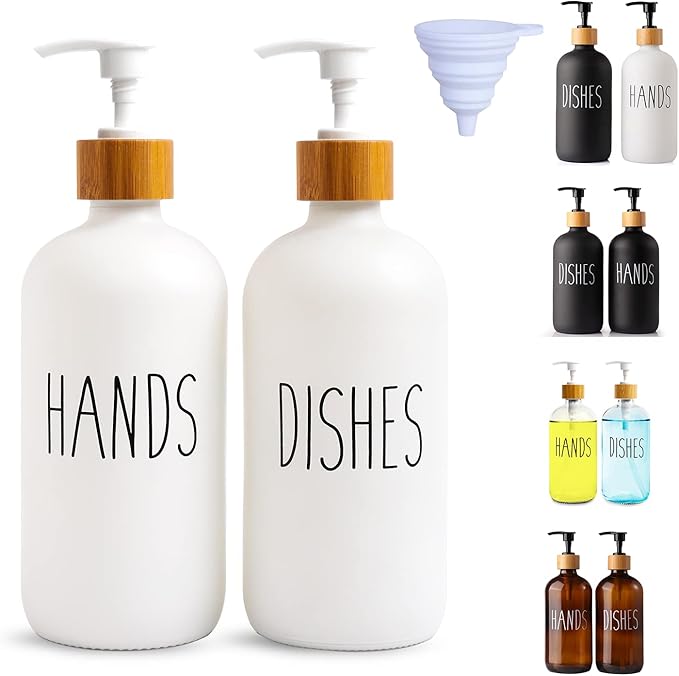 LOOCHICA 2 Pack White Glass Soap Dispenser Set by Loochica